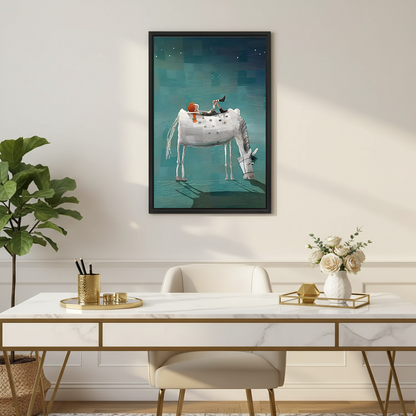 Whimsical White Horse and Rider Canvas Wall Art | Framed & Unframed l4775