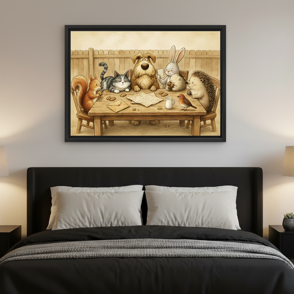 Storybook woodland animal friends framed canvas wall art perfect for kids room or nursery decor