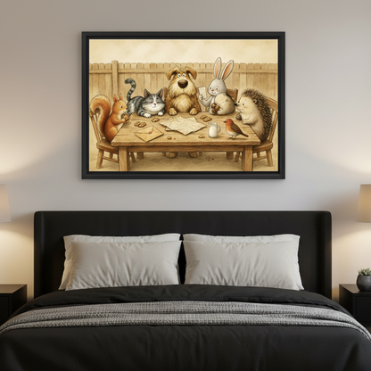 Storybook woodland animal friends framed canvas wall art perfect for kids room or nursery decor